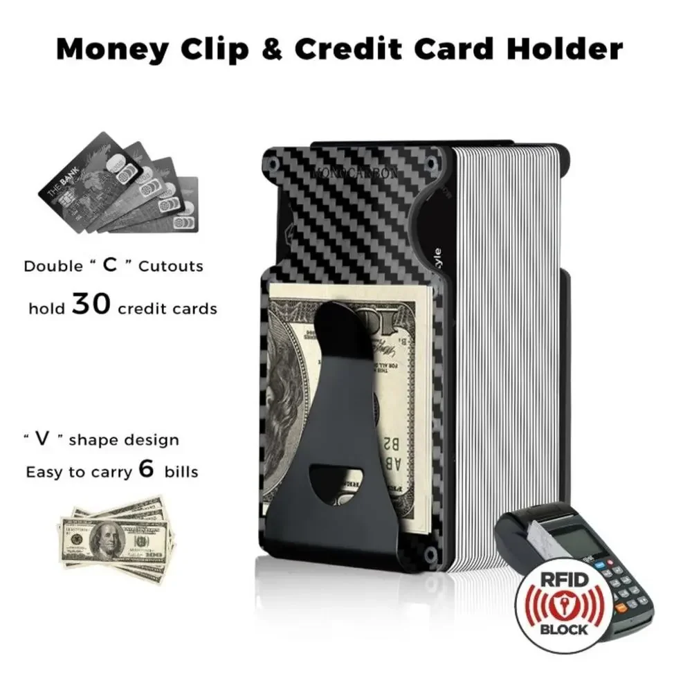MONOCARBON Carbon Fiber RFID Wallet Slim Front Pocket Money Clip for Men